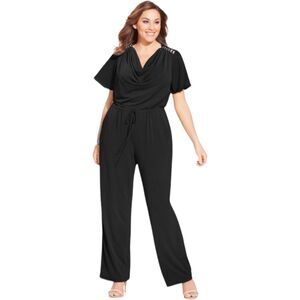 NY Collection Black Jumpsuit Chain Shoulder Detail Women’s 1X